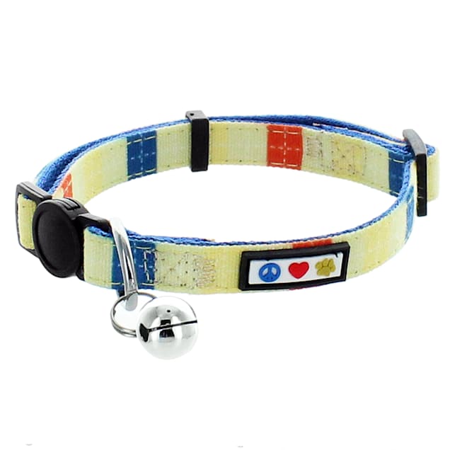 Pawtitas Multicolor Blue Orange Yellow Safety Buckle Removable Bell Cat Collar - Carousel image #1