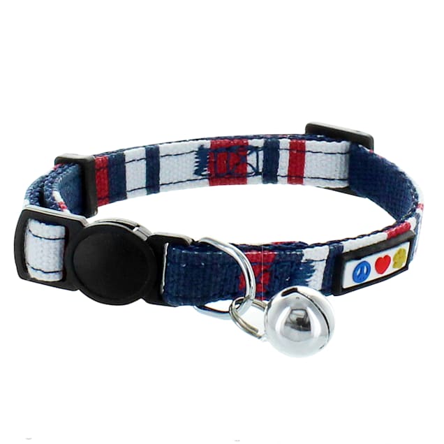 Pawtitas Multicolor Red White and Blue Safety Buckle Removable Bell Cat Collar - Carousel image #1