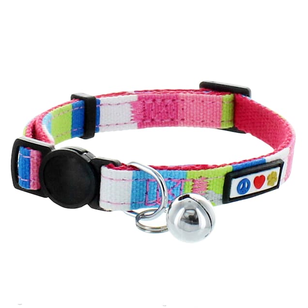 Pawtitas Multicolor Pink Teal White Green Safety Buckle Removable Bell Cat Collar - Carousel image #1