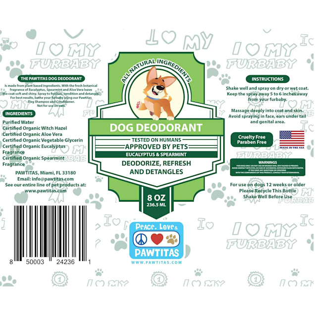 Pawtitas Eucalyptus And Spearmint Dog Deodorant Spray 8 Fl Oz Petco