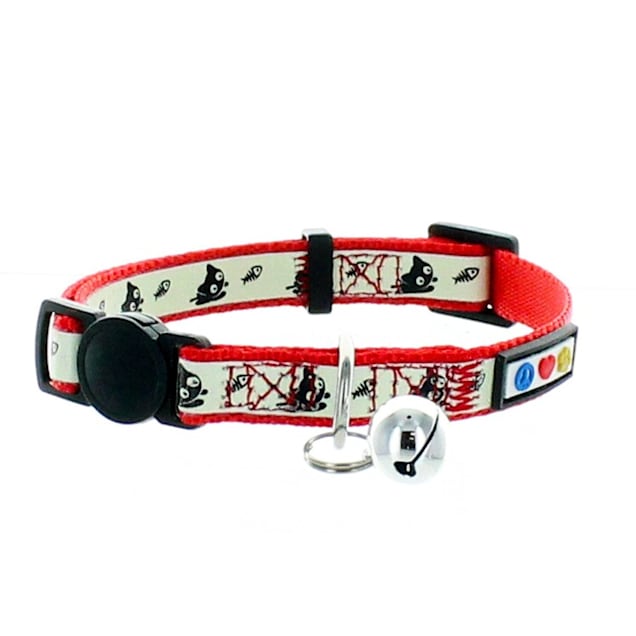 Pawtitas Glow In The Dark Red Safety Buckle Removable Bell Kitten or Cat Collar - Carousel image #1