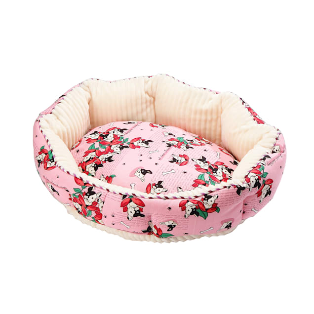 Petique Frenchies In Pink Round Pet Bed, 18" L X 13" W - Carousel image #1