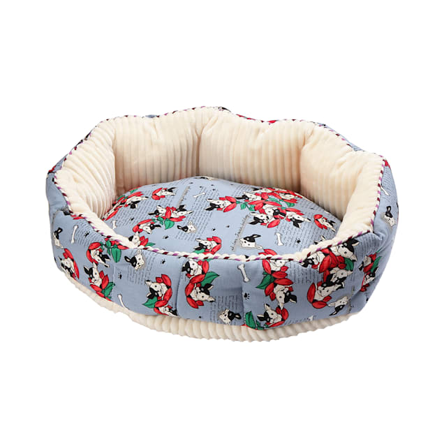 Petique Frenchies In Blue Round Pet Bed, 18" L X 13" W - Carousel image #1
