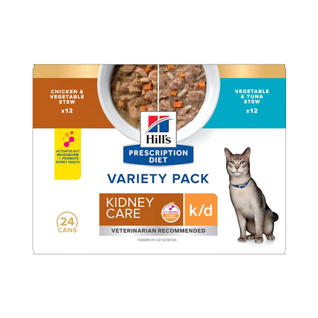 Hill's Prescription Diet k/d Kidney Care Stew Variety Pack Canned Cat Food, 2.9 oz., Count of 24 - Carousel image #1