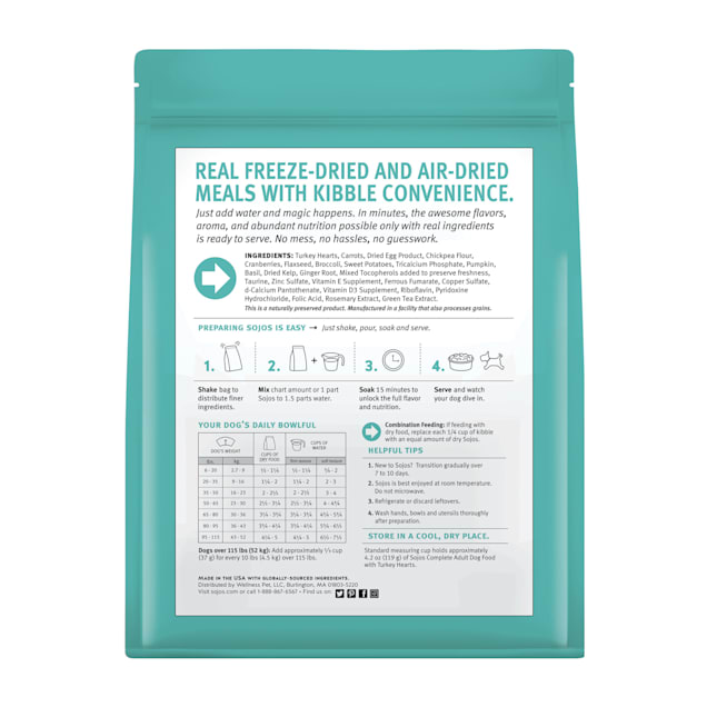 Sojos Complete Grain Free Adult Turkey Recipe Freeze Dried Raw Dog Food 7 lbs