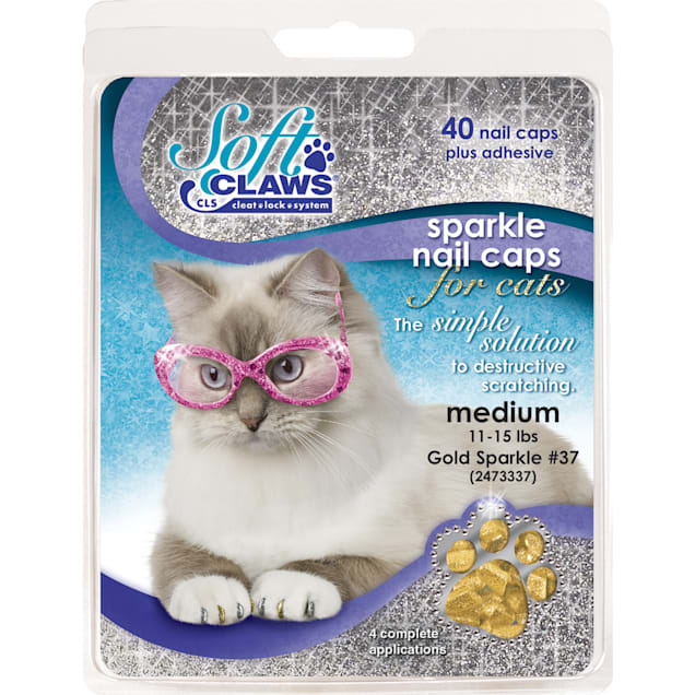 Soft Claws Gold Sparkle Cat Nail Caps, Large - Carousel image #1