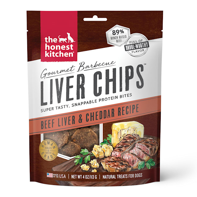 The Honest Kitchen Gourmet Barbecue Liver Chips: Beef Liver & Cheddar Recipe Dog Treats, 4 oz. - Carousel image #1