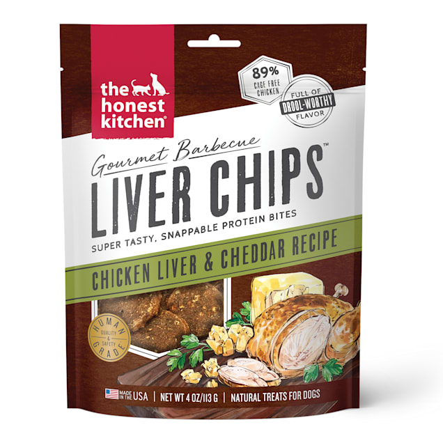 The Honest Kitchen Gourmet Barbecue Liver Chips: Chicken Liver & Cheddar Recipe Dog Treats, 4 oz. - Carousel image #1