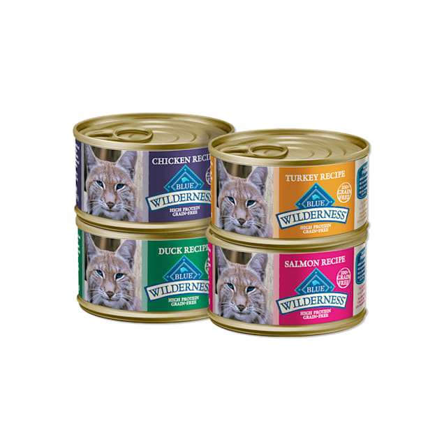 Blue Buffalo Blue Wilderness Natural Chicken, Salmon, Duck & Turkey Adult Pate Variety Pack Wet Cat Food, 3 oz., Count of 24 - Carousel image #1