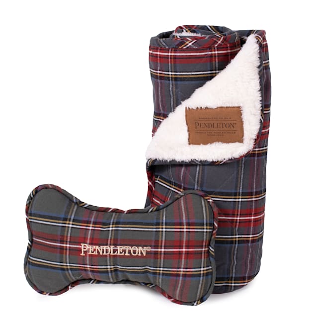 Pendleton Grey Stewart Plaid Pet Throw and Bone Combo Set - Carousel image #1