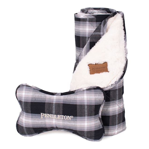 Pendleton Plaid Pet Throw and Bone Combo Set, 27" L X 36" W, Charcoal Ombre - Carousel image #1