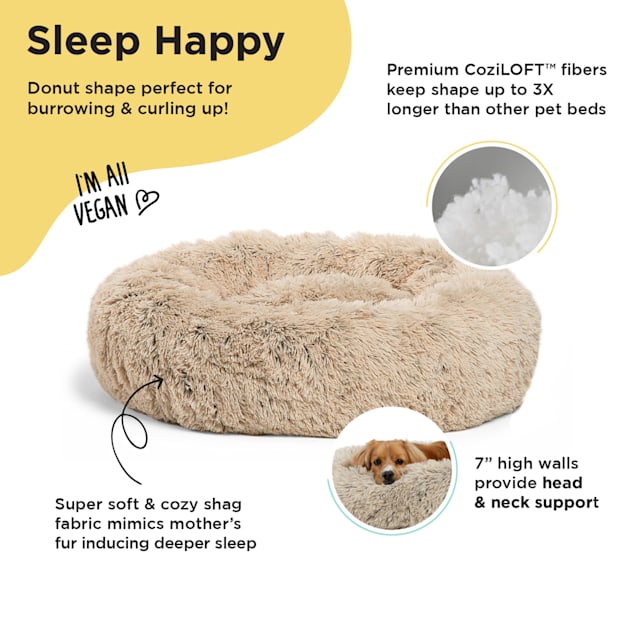 Best Friends by Sheri The Original Calming Donut Taupe Shag Cuddler Dog Bed 23 L X 23 W X 9 H Petco