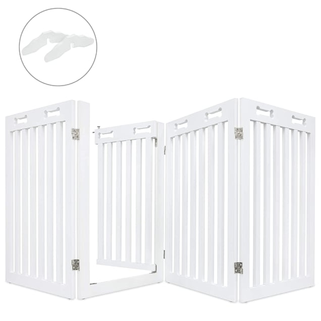Arf Pets White 4 Panel Free Standing Wood Dog Gate with Walk Through Door, 80" L X 1" W X 31.5" H - Carousel image #1