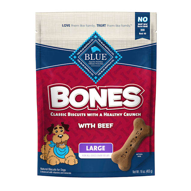 Blue Buffalo Bones Natural Crunchy Beef Flavor Large Dog Biscuits, 16 oz. - Carousel image #1