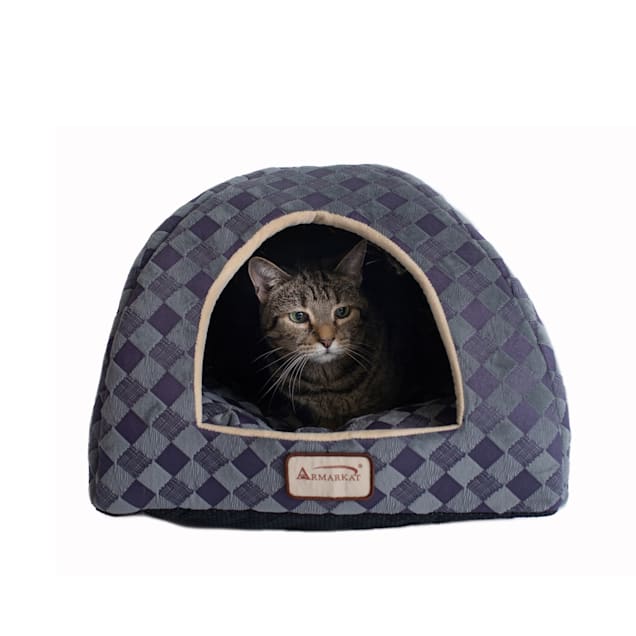 Armarkat Purple/Gray Checkered Model C65HHG/LS Cat Bed, 16.5" L X 13" W X 16.5" H - Carousel image #1