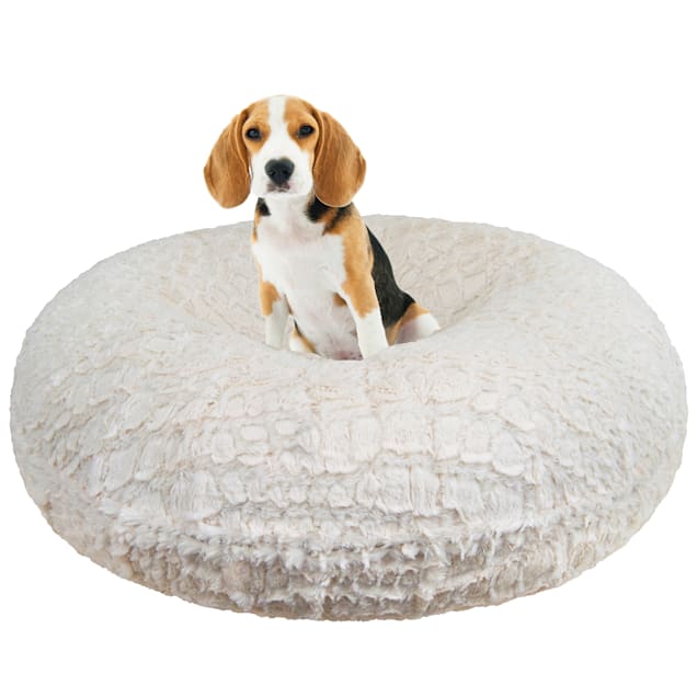 Bessie and Barnie Signature Serenity Ivory Luxury Extra Plush Faux Fur Bagel Dog Bed, 24" L X 24" W - Carousel image #1