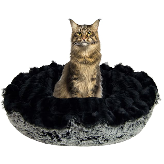 Bessie and Barnie Ultra Plush Black Puma/Midnight Frost Luxury Deluxe Pet Lily Pod Bed, 24" L X 24" W - Carousel image #1