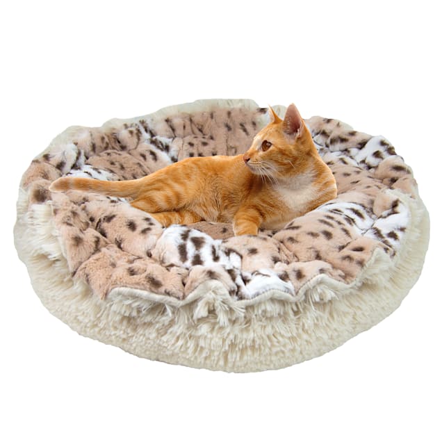 Bessie and Barnie Ultra Plush Aspen Snow Leopard/Blondie Luxury Deluxe Pet Lily Pod Bed, 24" L X 24" W - Carousel image #1