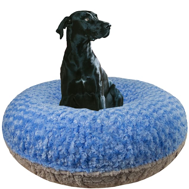Bessie and Barnie Signature Blue Sky/Serenity Gray Luxury Extra Plush Faux Fur Bagel Dog Bed, 24" L X 24" W - Carousel image #1