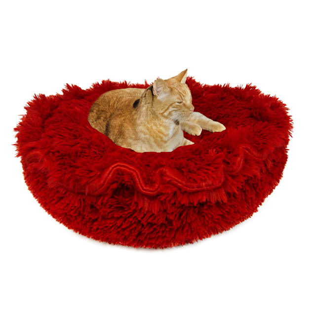 Bessie and Barnie Ultra Plush Luxury Deluxe Lily Pod Pet Bed, 24" L X 24" W X 4" H, Lipstick - Carousel image #1