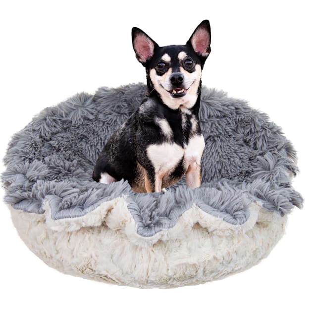 Bessie and Barnie Ultra Plush Siberian Gray/Serenity Ivory Luxury Deluxe Pet Lily Pod Bed, 24" L X 24" W - Carousel image #1