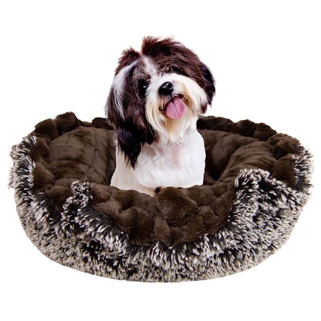 Bessie and Barnie Ultra Plush Godiva Brown/Frosted Willow Luxury Deluxe Pet Lily Pod Bed, 24" L X 24" W - Carousel image #1