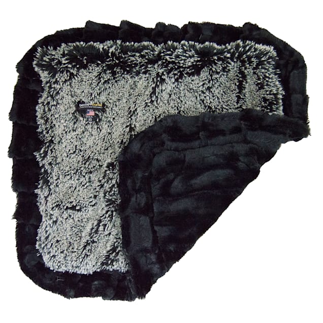Bessie and Barnie Midnight Frost/ Black Puma Ultra Plush Faux Fur Super Soft Reversible Pet Blanket, 20" L X 20" W - Carousel image #1