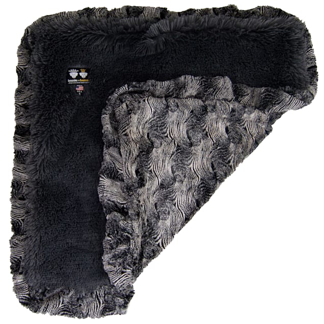 Bessie and Barnie Arctic Seal/ Wolfhound Grey Ultra Plush Faux Fur Super Soft Reversible Pet Blanket, 20" L X 20" W - Carousel image #1