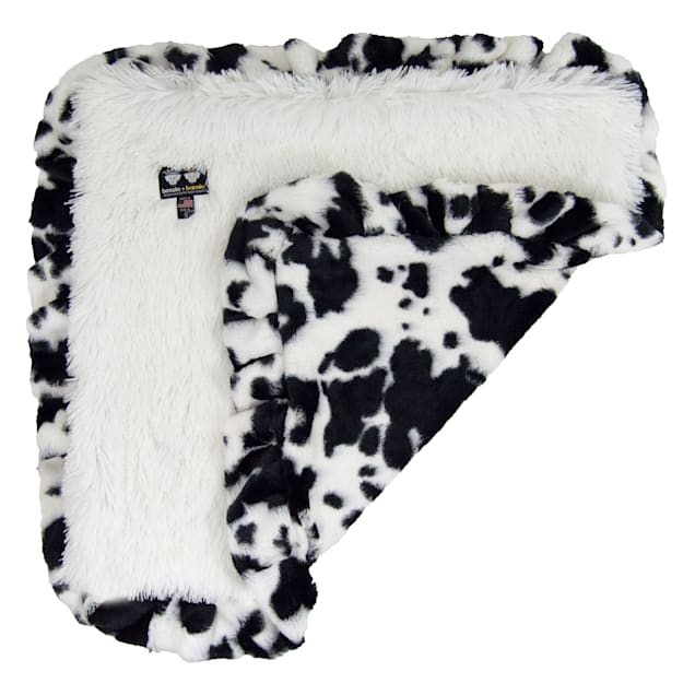 Bessie and Barnie Spotted Pony/ Snow White Ultra Plush Faux Fur Super Soft Reversible Pet Blanket, 20" L X 20" W - Carousel image #1