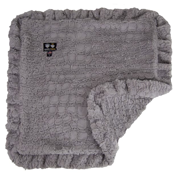 Bessie and Barnie Serenity Grey Ultra Plush Faux Fur Super Soft Reversible Pet Blanket, 20" L X 20" W - Carousel image #1