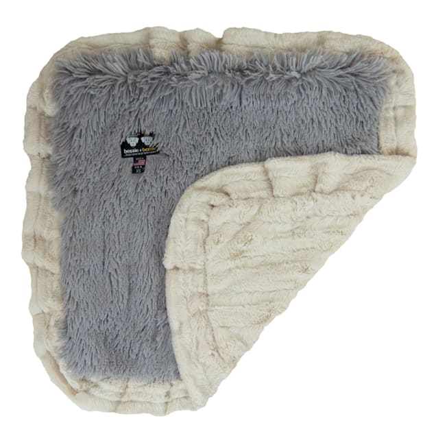 Bessie and Barnie Siberian Grey/ Natural Beauty Ultra Plush Faux Fur Super Soft Reversible Pet Blanket, 20" L X 20" W - Carousel image #1