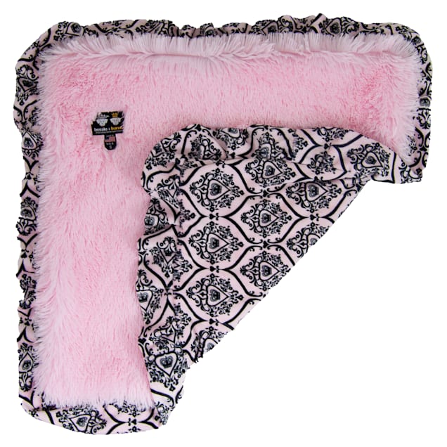 Bessie and Barnie Bubble Gum/ Versailles Pink Ultra Plush Faux Fur Super Soft Reversible Pet Blanket, 20" L X 20" W - Carousel image #1