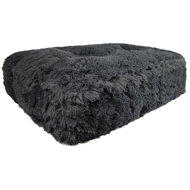 Bessie and Barnie Wolfhound Gray Luxury Extra Plush Faux Fur Rectangle Dog  Bed, 28