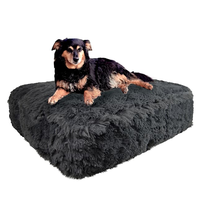 Bessie and Barnie Wolfhound Gray Luxury Extra Plush Faux Fur Rectangle Dog Bed, 32" L X 26" W - Carousel image #1