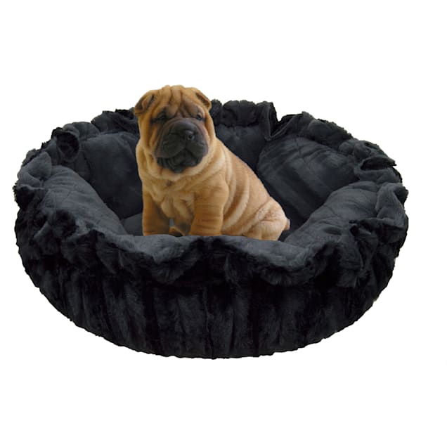 Bessie and Barnie Ultra Plush Gravel Stone/Black Puma Deluxe Luxury Pet Cuddle Pod Bed, 30" L X 30" W - Carousel image #1