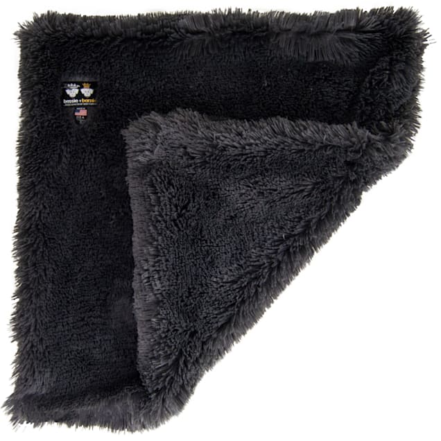 Bessie and Barnie Serenity Black Ultra Plush Faux Fur Pet Super Soft Reversible Blanket, 56 L x 36 W, Large