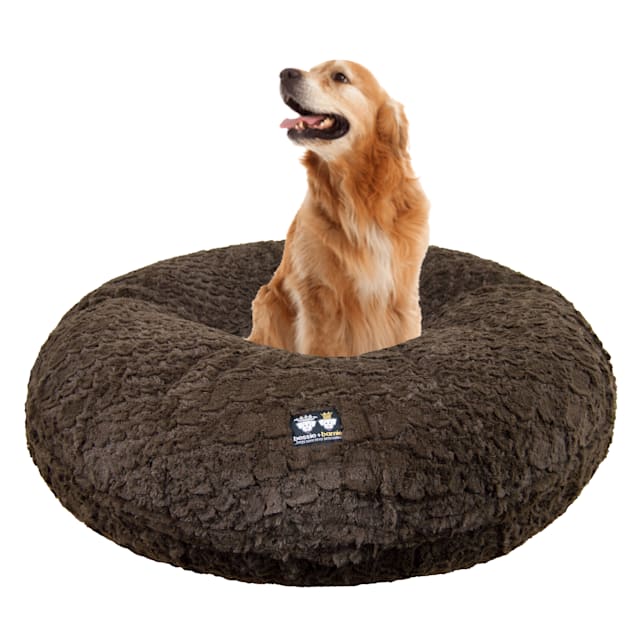 Bessie and Barnie Signature Serenity Brown Luxury Extra Plush Faux Fur Bagel Dog Bed, 24" L X 24" W - Carousel image #1