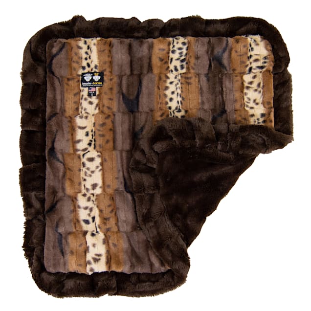 Bessie and Barnie Wild Kingdom/ Godiva Brown Ultra Plush Faux Fur Super Soft Reversible Pet Blanket, 20" L X 20" W - Carousel image #1