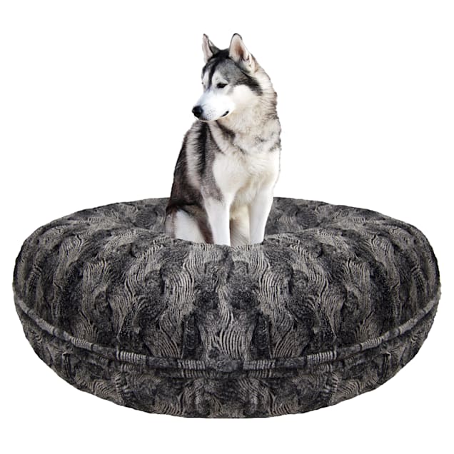 Bessie and Barnie Signature Arctic Seal Luxury Extra Plush Faux Fur Bagel Dog Bed, 24" L X 24" W - Carousel image #1