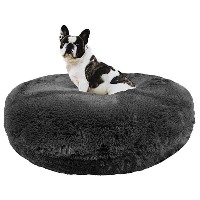 Bessie and Barnie Signature Wolfhound Gray Luxury Extra Plush Faux Fur Bagel Dog Bed, 24" L X 24" W - Carousel image #1