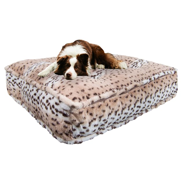 Bessie and Barnie Snow Leopard Luxury Extra Plush Faux Fur Rectangle Dog Bed, 28" L X 24" W - Carousel image #1