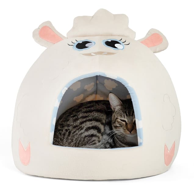 Best Friends by Sheri Cream Lamb Novelty Meow Hut Covered Bed for Pets, 16" L X 16" W - Carousel image #1