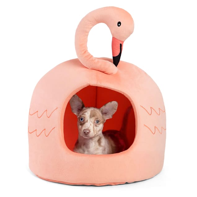 Best Friends by Sheri Peach Flamingo Novelty Meow Hut Covered Bed for Pets, 16" L X 16" W - Carousel image #1