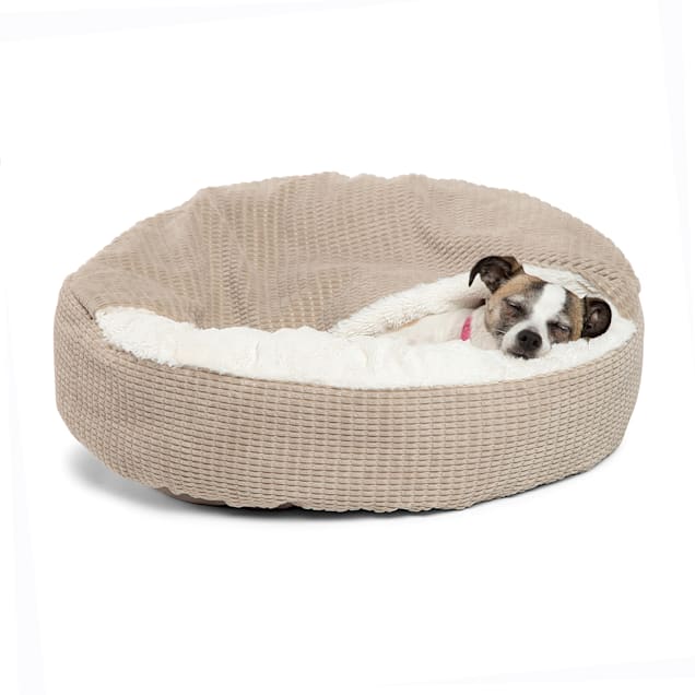 Best Friends by Sheri Standard Wheat Cozy Cuddler Hooded Cat and Dog Bed in Mason Microfiber, 23" L X 23" W - Carousel image #1