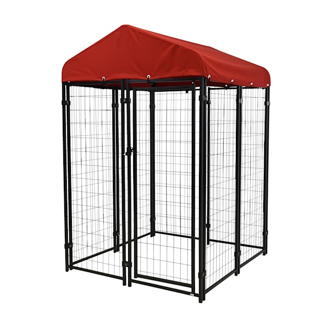 Lucky Dog Uptown Pet Kennel Kit With Sunbrella - Firehouse Red Cover, 48" L X 48" W X 72" H - Carousel image #1