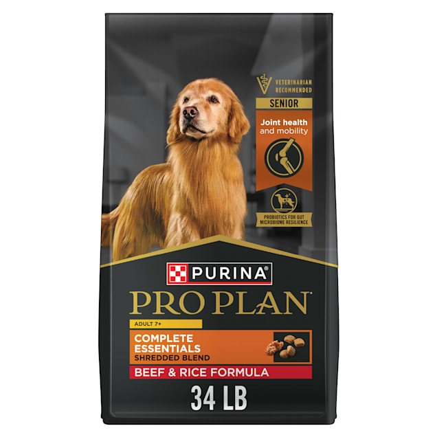 Purina Pro Plan Complete Essentials Shredded Blend Beef & Rice Formula Senior Dry Dog Food, 34 lbs. - Carousel image #1