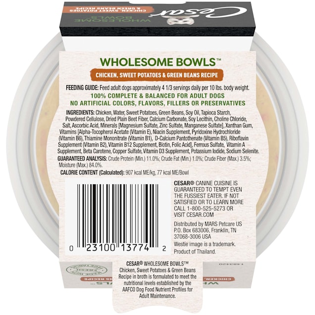 3 oz Cesar Wholesome Bowls Chicken Sweet Potato Green Beans Recipe Wet Dog Food