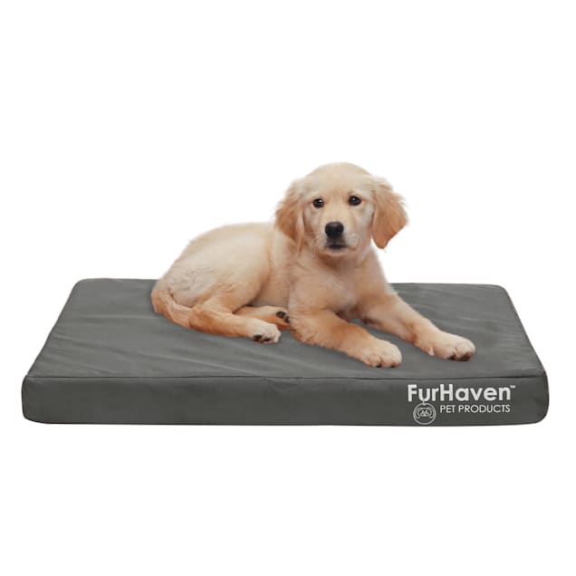 FurHaven Indoor/Outdoor Deluxe Full Support Pet Bed, 30" L X 20" W X 3" H, Stone Gray - Carousel image #1