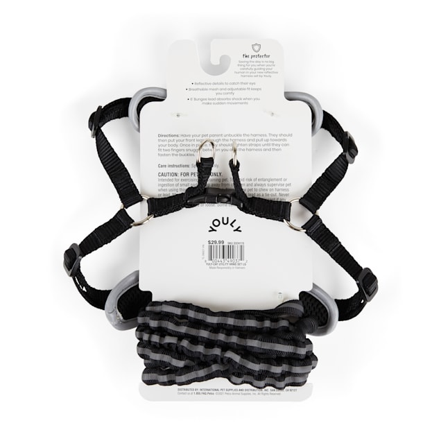 YOULY Reflective Utility Cat Large Cat Harness Leash Set Black Large X Large