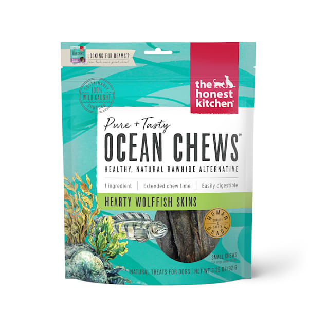 The Honest Kitchen Ocean Chews Hearty Wolffish Skins Dog Treats, 3.25 oz. - Carousel image #1